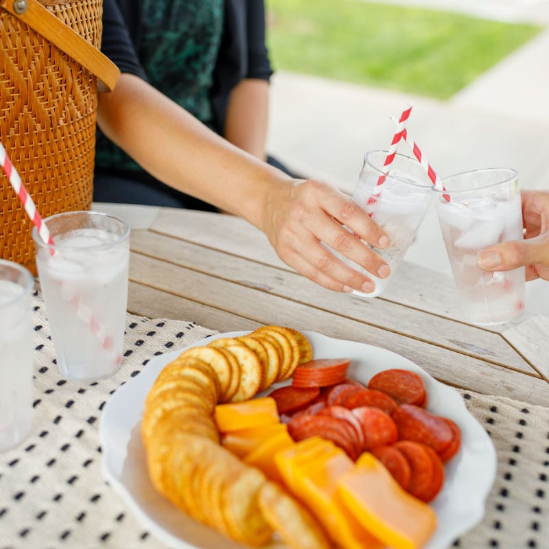 snacks and beverages out on the patio